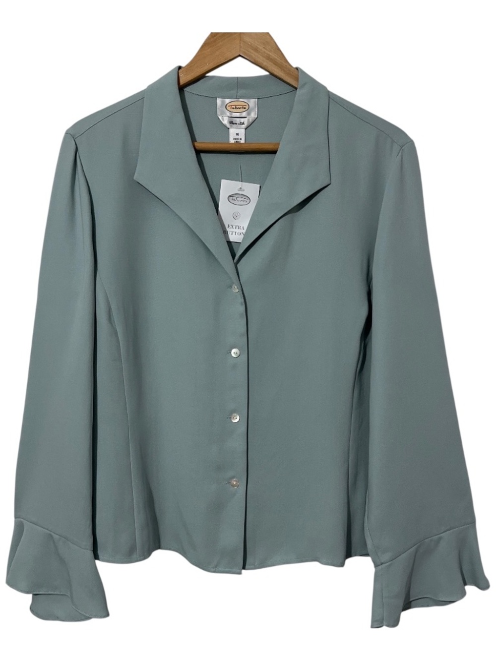 NWT Talbots Pure Silk Womens Button Down Shirt Size 16 Ruffle Sleeve